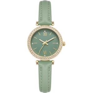 NUOVO Orologio da donna verde elegante con strass, quadrante dolce e casual, da donna, cinturino in pelle PU, Verde