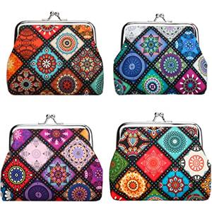 Oyachic 4 Pezzi Fior di neve Portamonete Donna Snowflower Coin Purse Portasoldi chiusura Clic-Clac Borsetta per Trucchi per Carta di Credito Chiavi (4pcs Mandala)