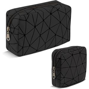 Playexen Trousse Trucchi Donna, 2 Pezzi Porta Trucchi Grande Piccola per Cosmetica, Pochette Donna Trucchi Multifunzionale Portatile Beauty Case da Viaggio, Borsa Impermeabile Idee Regalo Ragazza(Nero)
