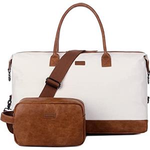 BAOSHA HB-14 - Borsa da viaggio in tela, da viaggio, per ospedale, con borsa da toilette, beige / bianco, Borsa da viaggio con beauty case