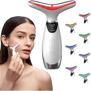 MQUPIN Massaggiatore viso a V, dispositivo per il viso contro le rughe, rimuovere il doppio mento, 3 modalità, 7 colori LED, 45 °C, massaggiatore viso per lifting tonificante