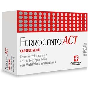 Pharmasuisse Ferrocento Act - Integratore Alimentare con Ferro, Acido Folico e Vitamina C - 30 Capsule Molli
