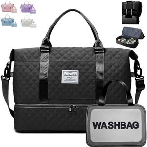 YOUYIKE Borsone da Viaggio Donna, con Scomparto per le Scarpe, 41.8 L Impermeabileborsa Palestra Donna, Borsone Viaggio Weekender, Pieghevole Borsa Viaggio XXL, Borsa Parto Ospedale Mamma (nero)