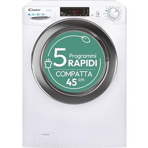 Candy Smart CSS4127TWR3/1-11, Lavatrice a carica frontale, 7 KG, Classe C, 1200 giri, 79 dB, Partenza Ritardata, 16 + 1 programmi, Bianco, AxLxP 85x60x45 cm