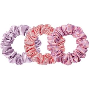 Slip Elastici Grandi in Pura Seta - 3 Scrunchies Color Iris, Fiori di Campo e Rosa con Design Anti-Increspatore