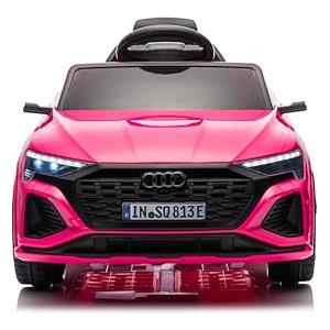 TOYSCAR Auto Macchina Elettrica per Bambini 12V Audi SQ8 e-Tron Sedile Pelle con Telecomando Cintura di Sicurezza Porte Apribili (Rosa)