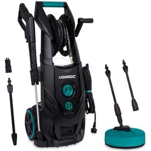 VONROC Idropulitrice 2500W, Motore a Induzione, 195 Bar, Avvolgi Tubo 8m, Serbatoio Detergente, Pulizia Pesante
