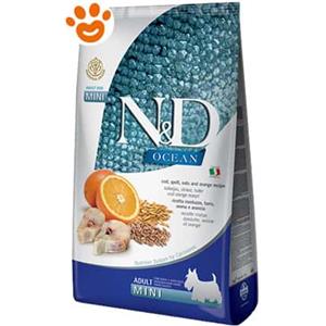 Farmina N&D Ocean Crocchette Mini per Cani Adulti con Merluzzo, Farro, Avena e Arancia - 2,5 kg
