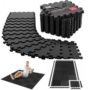 Generic Tappeto Palestra, Tappeto Puzzle, Tappeto Gomma Antiscivolo, set x 18, Tappetino Fitness, Home Gym, Tatami Palestra, Tappeti, Pavimento Gommato Palestra, Tappetino Ginnastica (NERO)