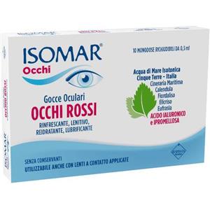 Isomar Occhi Rossi Gocce Oculari Acido Ialuronico 0,20% - Rinfrescanti e Lubrificanti, 10 Flaconcini Monodose