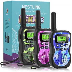Nestling Walkie Talkie Bambini,8 Canali Ricetrasmittenti 2 Way Radio e VOX Scansione Auto Walky Talky,Torcia con LED (3 Pezzi Camouflage,Rosa,Verde,Blu)
