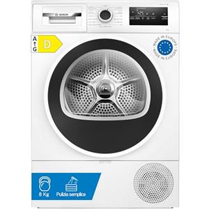 Bosch WTH85218II Serie 4 Asciugatrice smart a pompa di calore, 8 kg, Classe energetica D, Sensori di asciugatura intelligenti, Filtro semplice da pulire, Consumi ridotti,Bianco, 60 Cm