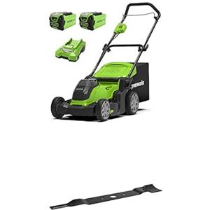 Greenworks 40V Tagliaerba a Batteria per Prati Fino a 500m², Ampiezza di Taglio 41cm, Sacca da 50L CON Due Batterie 40V 2Ah e 1 Caricabatterie-G40LM41K2X + Greenworks Lama di Ricambio da 41 cm