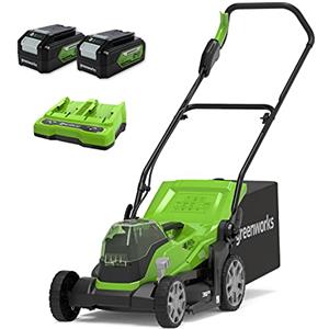 Greenworks G24X2LM36K4X Tagliaerba a Batteria per Prati Fino a 420m², Ampiezza di Taglio 36cm, Sacca da 40L CON Due Batterie 2 x 24V (Pari a 48V) 4Ah e Caricabatterie Doppio, Garanzia 3 Anni