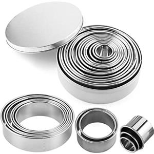 O-Kinee Coppapasta Rotondo 12 PCS,Coppapasta Tondi Acciaio Inox,Tagliapasta Aperta Tondo Stampi per Biscotti Formine Dolci Formine Rotonde con Una Scatola