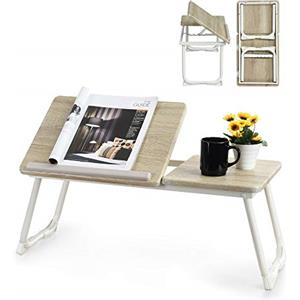 MEUBLE COSY Tavolino da Letto Tavolo Laptop Pieghevole Scrivania per Divano Mangiare, Lavorare, Leggere, Rovere e Bianco, 65x30x27,5cm