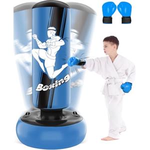 NZQXJXZ Sacco da Boxe Bambini- 165cm Gonfiabile con Guantoni da Sacco Boxe per la Pratica di MMA Karate Taekwondo e per Alleviare l'energia di Pent Up Pugilato