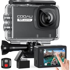 COOAU Action Cam 4K60 fps 64MP WiFi touch screen con microfono esterno, fotocamera subacquea 40 m Type-C EIS stabilizzazione 170° Action Camera 2 x 1350 mAh batterie/accessori