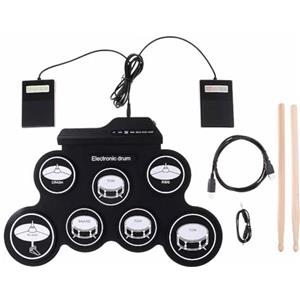 NEWFUN Batteria Elettronica Adulti, Batteria Elettronica Bambini, Batteria Elettronica, Tappetino Arrotolabile per Esercitarsi con 7 Drum Pad in Silicone con Mazzette e Pedale per Principianti