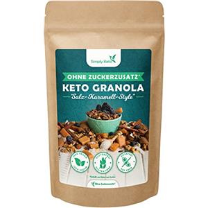 Simply Keto Muesli croccante Caramello Salato - Muesli a basso contenuto di carboidrati senza zucchero - Delizioso Keto Muesli per una colazione perfetta - Senza soia, lattosio e glutine - 500g