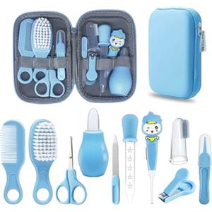 RIGHTWELL Kit 10 in 1 per la cura e la cura del bambino, kit per unghie con scatola impermeabile con cerniera, spazzola per capelli per bambini, pettine per bambini, aspiratore nasale, tagliaunghie,