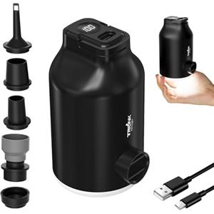 TRILINK Pompa ad Aria Elettrica per Materasso Letto Gonfiabile, Sacchi Sottovuoto Vestiti- Mini Portatile, Ricaricabile, Gonfiaggio Rapido con 5 Ugelli, Luce LED, Spegnimento Auto per Anelli da Nuoto