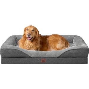 EHEYCIGA Cuccia Cane Interno Taglia Grande, 106.5x76x18.5cm, Grigio Scuro | Memory Foam Impermeabile Divano per Cani XL Sfoderabile e Lavabile, Letto per Cani con 4 Bordi Rialzati, Dog Bed