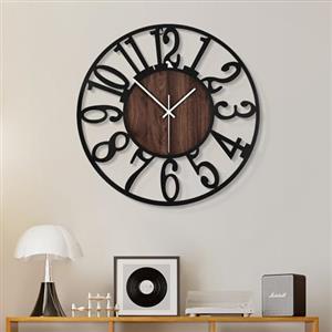 HAITANG Orologio da parete per decorazione di soggiorno, Orologi decorativi in legno e metallo nero silenzioso antico, 40 cm, per fattoria, camera da letto, cucina, casa, orologio a batteria,