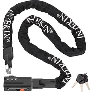 INTEKIN Catena Bicicletta da 150 cm, pesante Catena Bici Antifurto, Lucchetto a Catena in acciaio Temprato da 8 mm, Catena di Serratura per Moto, E-Bike, Recinzione, Cancello, 3 Chiavi