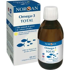 SAN OMEGA Norsan Omega 3 Total 200ml - Integratore con Olio di Pesce, Olio d'Oliva Biologico e Vitamine D3 ed E, Gusto Limone