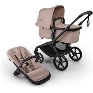 Bugaboo Fox 5 Renew, Passeggino Multi-Terreno 2 in 1 per Bambini, Chiusura Facile, Navicella Spaziosa, Seduta da Bambino Estensibile, Telaio Nero e Cappottina Desert Taupe Melange