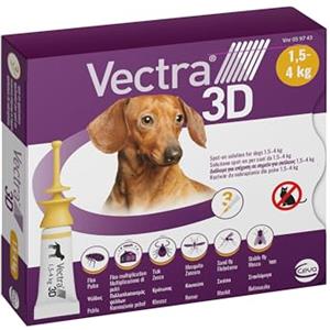 VECTRA 3D Antiparassitario per Cane 3 Pipette Antipulci, Antizecche e Antizanzare per cani fino a 4 kg Protegge da Pulci, Zecche, Flebotomi e Mosche.
