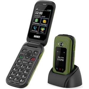 SAIET LINK 4 PRO Telefono Flip Verde-Nero, IP68 Impermeabile con Doppio Display, Audio Potenziato e Tasti Grandi - Cellulare Antiurto e Antipolvere, Batteria Lunga Durata, Ideale per Anziani e Outdoor