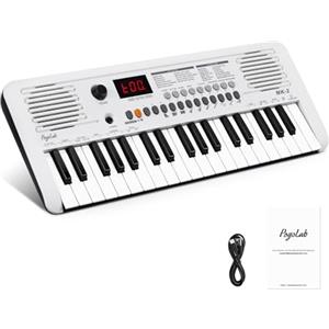 POGOLAB Mini Pianoforte Digitale, Pianoforte per Bambini con 37 Tasti, 40 Canzoni, 200 Suoni, 200 Ritmi, Tastiera Pianoforte con Uscita MIDI, Digital Keyboard Portatile (19,3x7,3x1,9 Pollici)(bianco)