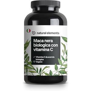 natural elements Maca Peruviana Nera BIO, 180 Capsule (4 mesi), 3000mg al giorno - con Vitamina C naturale, Prodotto bio certificato, ad alto dosaggio, vegano