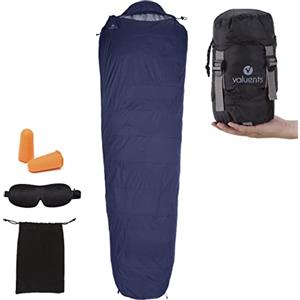 valuents Sacco a pelo in piuma per esterni, 215 cm, ultraleggero e caldo, imbottitura: piumino d'anatra (190 g), borsa da sonno, dimensioni ridotte + più: maschera per dormire e tappi per le orecchie