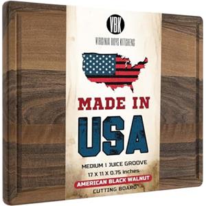 Virginia Boys Kitchens Tagliere Grande da Cucina in Legno Noce - 43 x 28 Tagliere Professionale Rettangolare e Rustico con il Solco del Succo per Frutta, Verdura e Carne