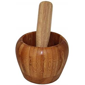 Rukauf - Mortaio e pestello in legno di bambù, tritatutto per spezie, erbe aromatiche, ecc. 8 cm