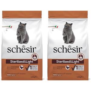 Schesir Sterilizzato e leggero Cibo Secco per Gatti Adulti Crocchette, 1,5 kg (Confezione da 2)
