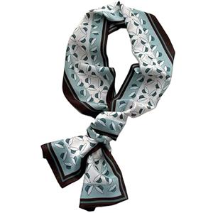 GIMIRO Sciarpa in seta satinata a doppio strato, 150 x 16 cm, cravatta a fiori, cintura in vita per blazer, cappotto, abito, 60# Hat Light Green - White, 150cm x 16cm