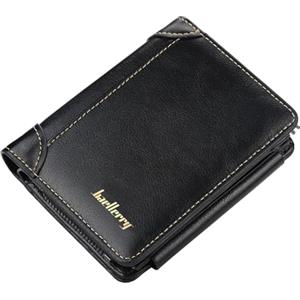 A-QMZL Portafoglio Uomo Slim PU Pelle Corto multi-card slot tre Volte Cerniera Portamonete Moda Sottile Portacarte da uomo (nero)