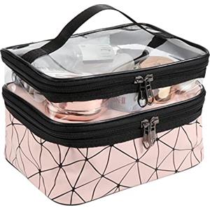 JSMTKJ Borsa da Toilette Beauty Case da Viaggio Impermeabile Borsa Cosmetica Doppio Strato Borsa per Cosmetici per il Trucco Grande Pochette Trucco Organizzatore (rosa)