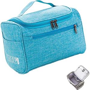 HXHWKEN Beauty Case da Viaggio Borsa da Toilette da Appendere Grande Trousse da Viaggio Impermeabile per Donna Uomo Appeso Borsa Cosmetica con Gancio e Maniglia (Blu)