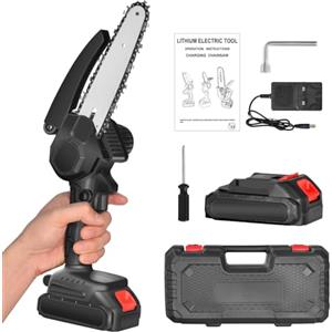 LYCEBELL Mini motosega con batteria al litio ad alta capacità, 650 watt da 4 pollici, con olio e blocco di sicurezza, per potatura, taglio del legno e giardinofor Garden,Hand Held Chainsaw Tools Tree Pruning.