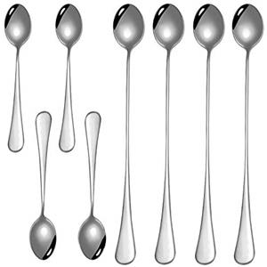 Sonku Set di cucchiai da Latte Macchiato, cucchiaio lungo in acciaio inox, 8 pezzi, manico lungo 14/24 cm,ideale per caffè freddo, tè freddo, frappè, gelato