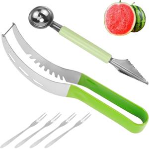 QGGTQG Watermelon Slicer Cutter Affettatrice per Anguria Multifunzionale Taglia Cocomero con Coltello per Intagliare la Frutta e 4pcs Forchetta in Acciaio Inox per Melone, Frutto del Drago