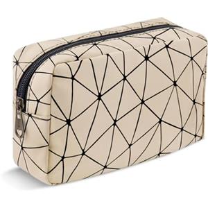 Playexen Trousse Trucchi Donna, Grande Porta Trucchi per Cosmetica, Pochette Donna Trucchi Multifunzionale Portatile Beauty Case da Viaggio, Borsa da Toilette Impermeabile, Idee Regalo Ragazza(1Pz,Beige)