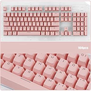 Kanyka 104 Keycaps，traslucidi a doppio colpo ABS, Pudding Keycaps Keyset ，Sublimazione Keycap per tastiera meccanica da gioco，tappi personalizzati per tastiera meccanica 60/87/104 .（Rosa）