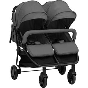 CIADAZ Passeggino Gemellare Grigio Scuro e Nero in Acciaio,Bebè e bimbi,Trasporto bebè,Passeggini(SPU:10360)