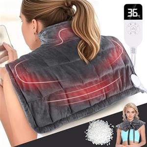 Verdantree Termoforo Elettrico, Termoforo per Cervicale e Spalle, 41 temperature, 19 Timer, Protezione da Surriscaldamento, Funzione di Memoria, con Spegnimento Automatico, Lavabile in Lavatrice, 50x60 CM